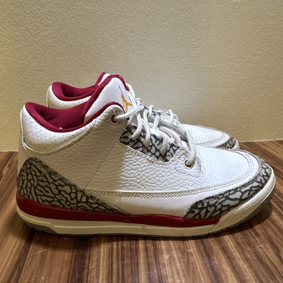 Nike Air Jordan 3 Retro Shoes Kids Size 3Y White Cardinal Red AJ3 429487-126 - Picture 4 of 10